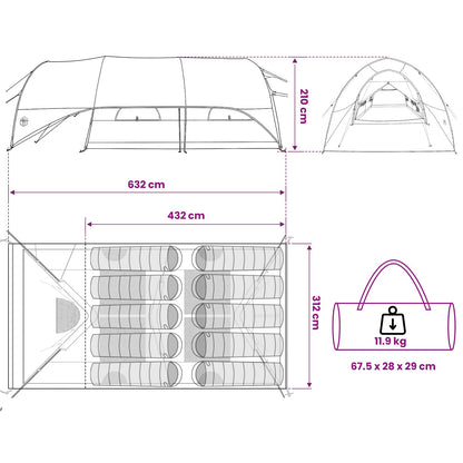 vidaXL Tunnel Tent with Rainfly Water-Resistant 10-Person Blue