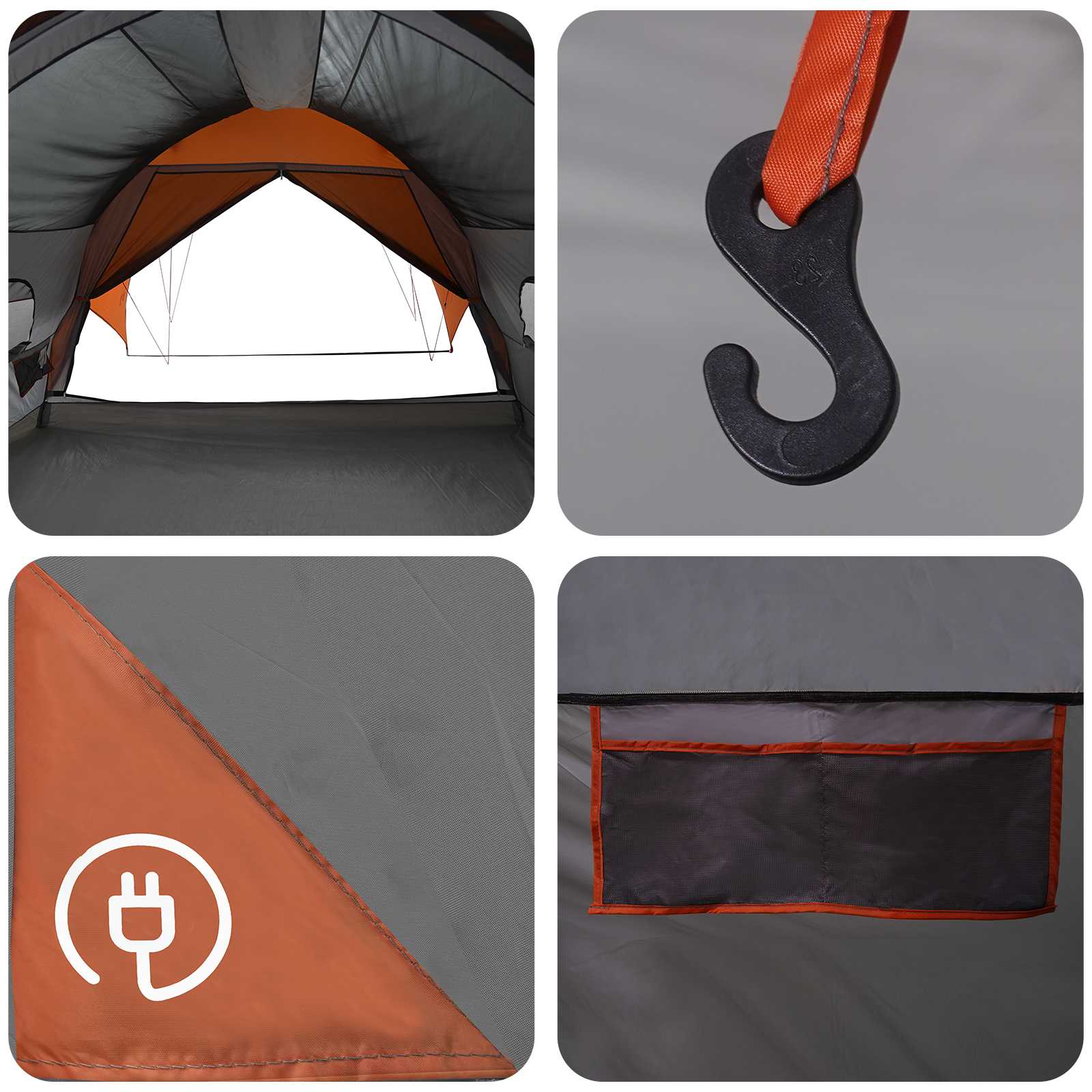 vidaXL Tunnel Tent with Rainfly Water-Resistant 10-Person - Grey