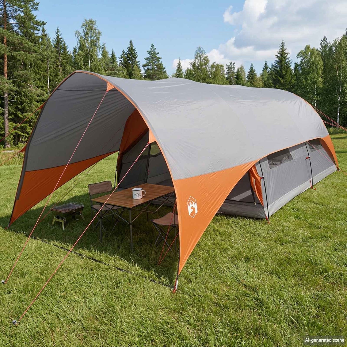 vidaXL Tunnel Tent with Rainfly Water-Resistant 10-Person - Grey