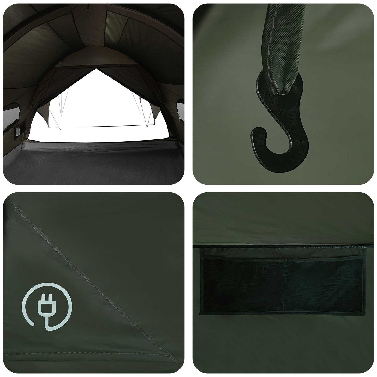 vidaXL Tunnel Tent with Rainfly Water-Resistant 10-Person Army Green