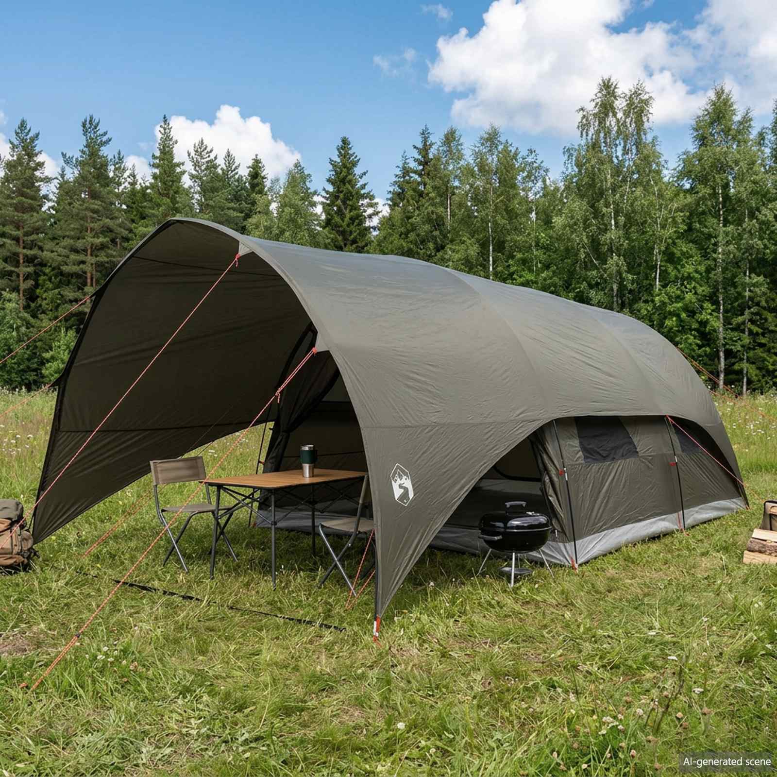vidaXL Tunnel Tent with Rainfly Water-Resistant 10-Person Army Green