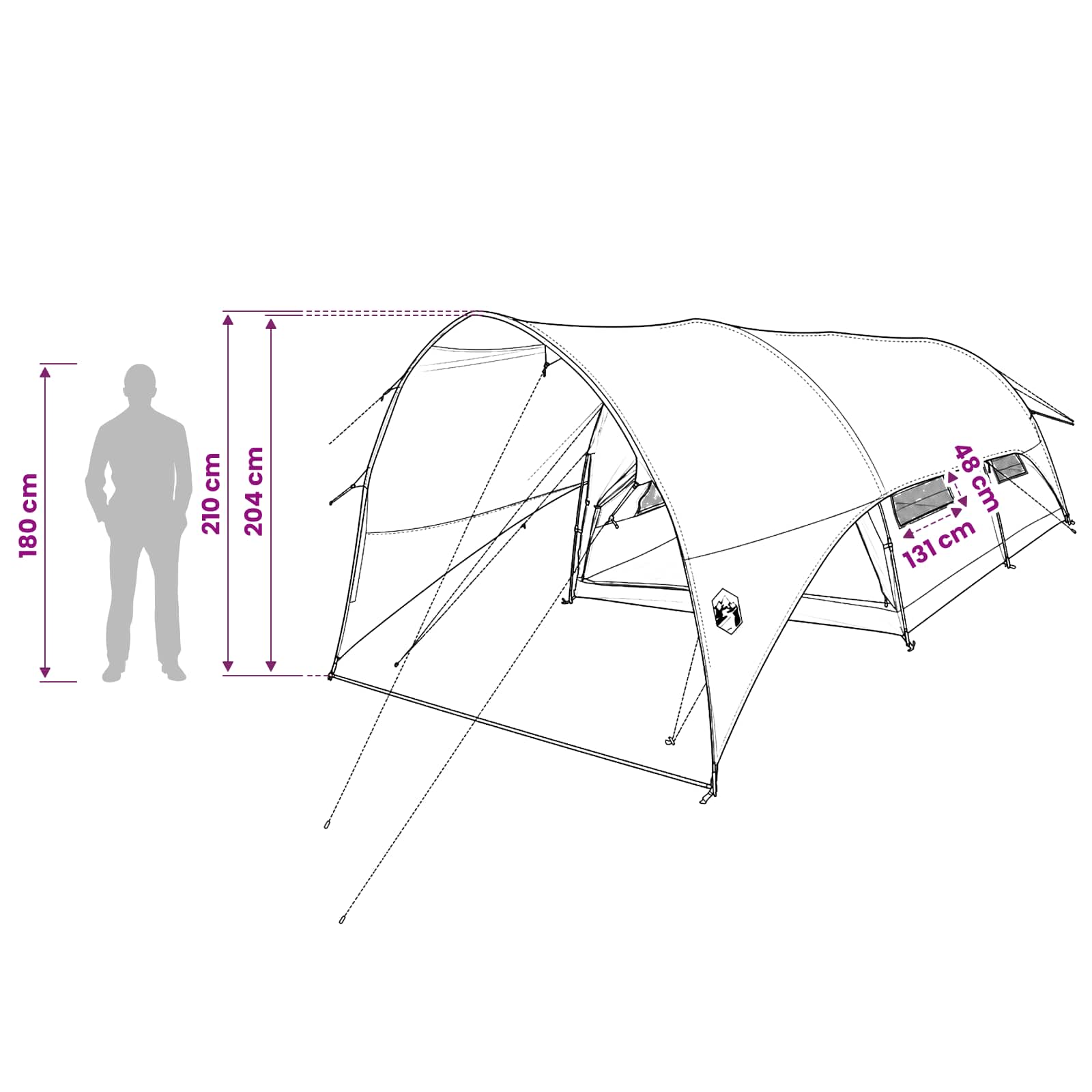 vidaXL Tunnel Tent with Rainfly Water-Resistant 10-Person Army Green