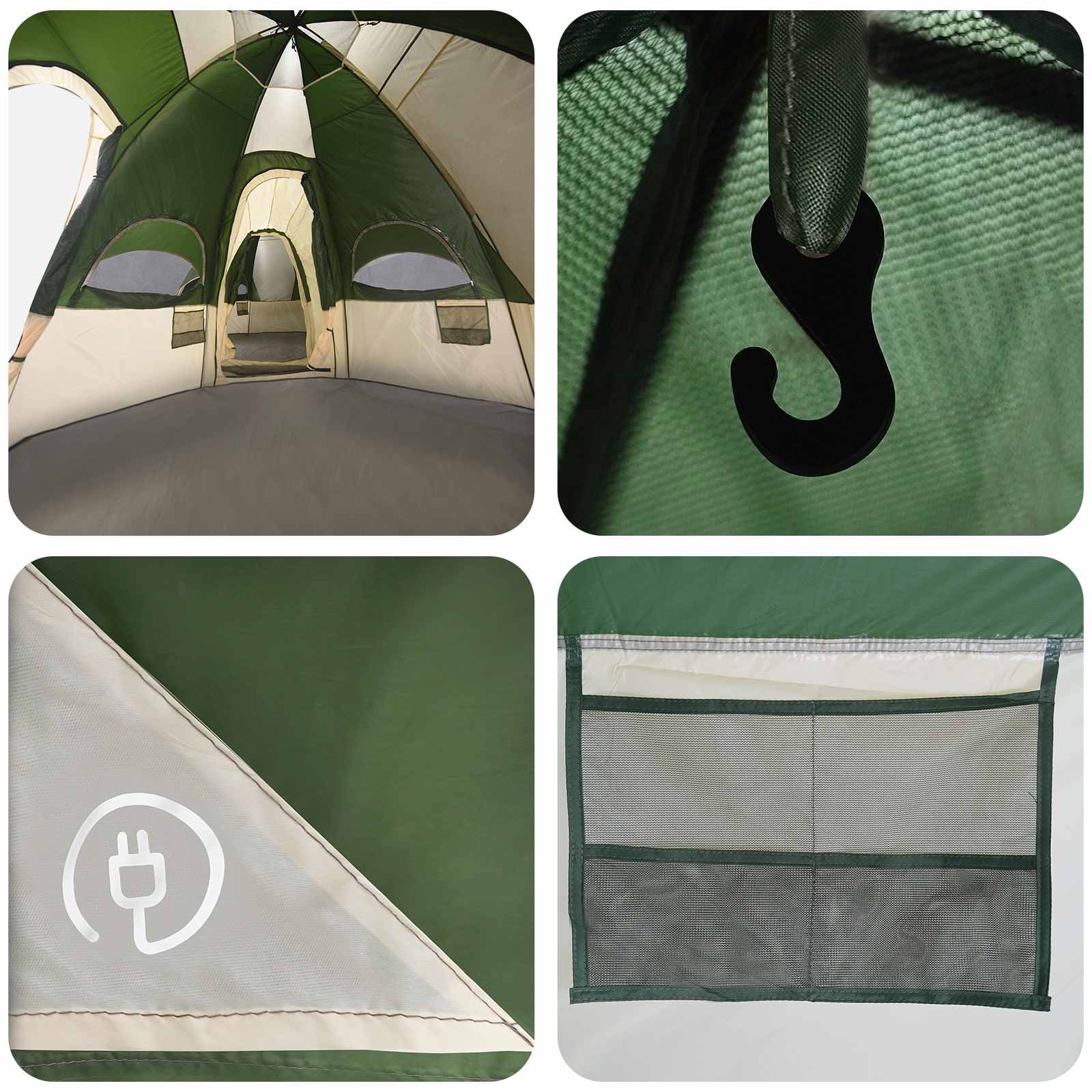 vidaXL Family Tent with Rainfly Water-resistant 14-Person Green - 42013
