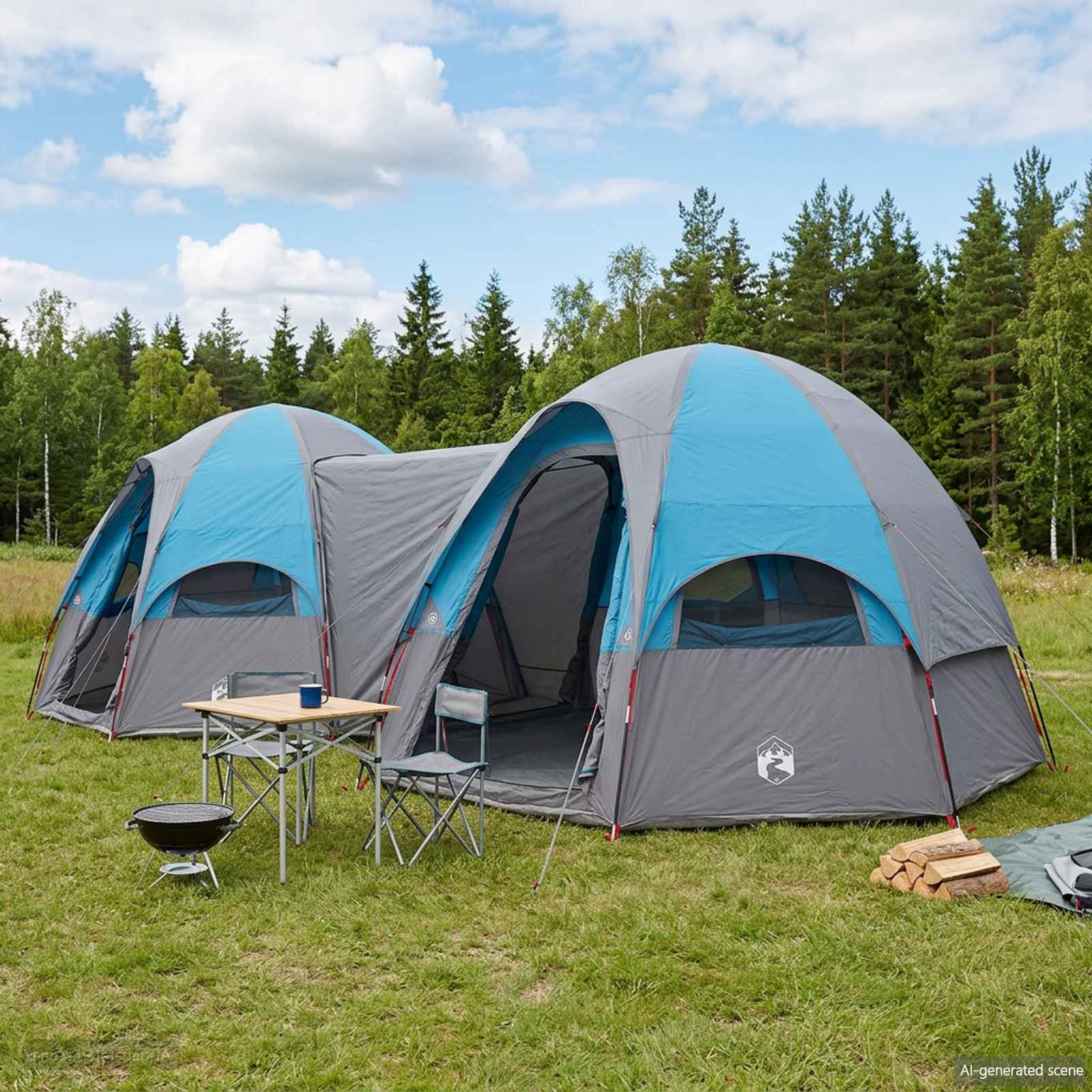 vidaXL Family Tent with Rainfly Water-resistant 14-Person Blue - 42020