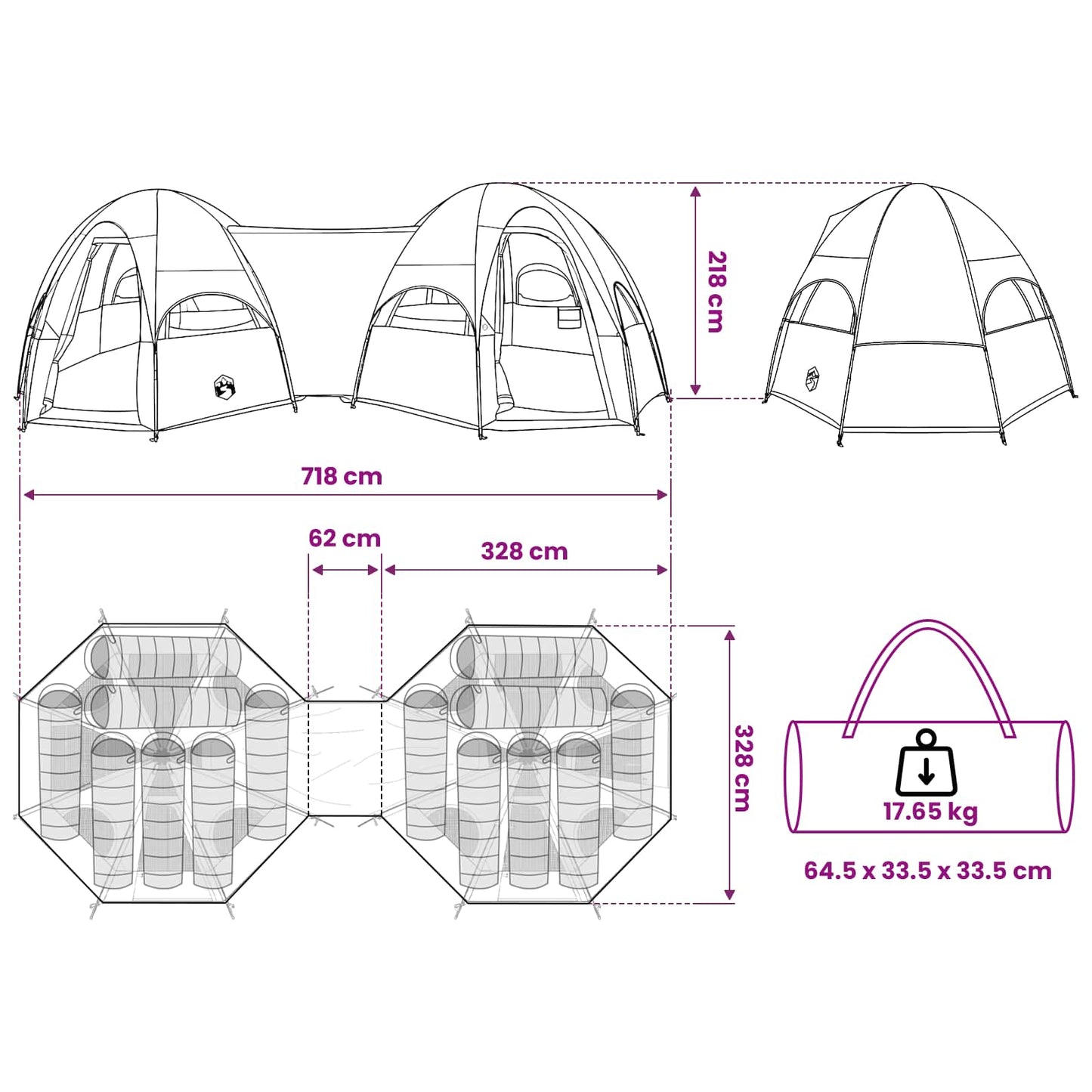 vidaXL Family Tent with Rainfly Water-resistant 14-Person Blue - 42020