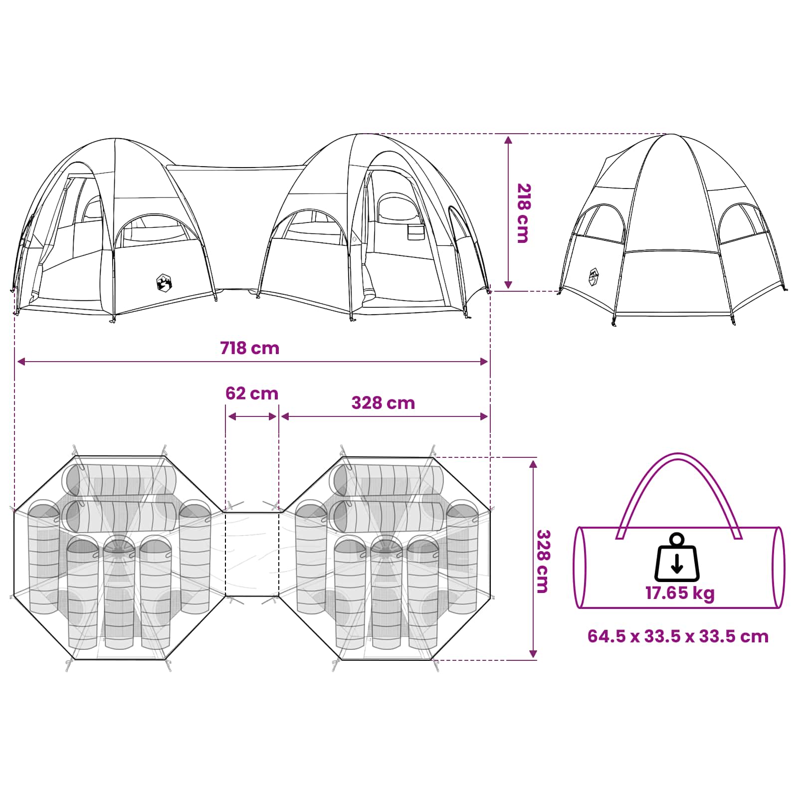 vidaXL Family Tent with Rainfly Water-resistant 14-Person Blue - 42020