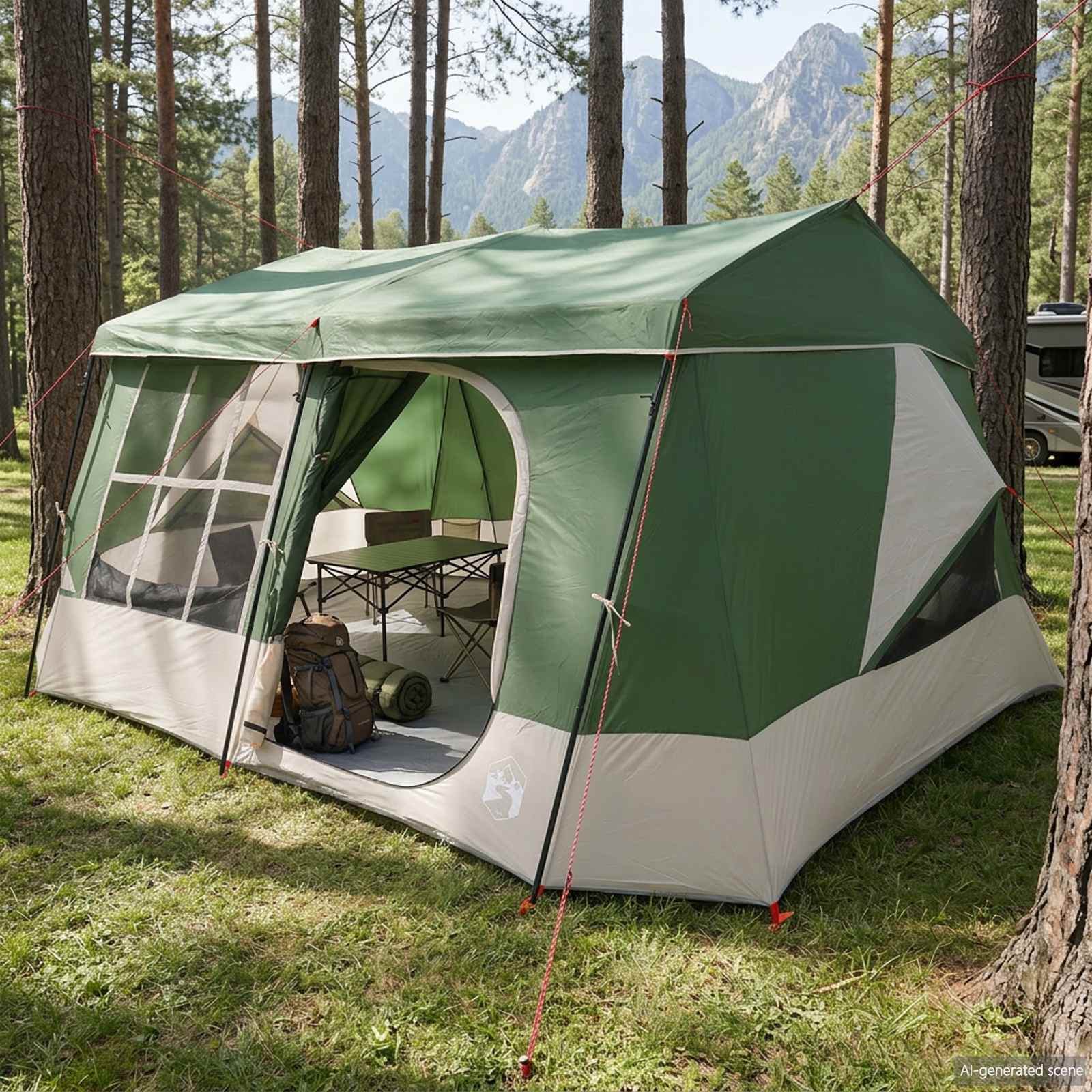 vidaXL Family Tent with Rainfly Water-resistant 9-Person Green