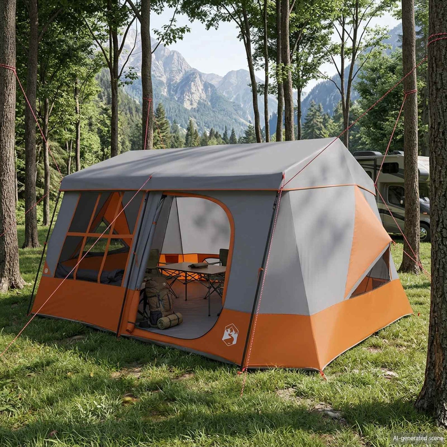 vidaXL Family Tent with Rainfly Water-resistant 9-Person - Grey