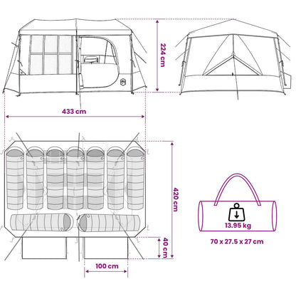 vidaXL Family Tent with Rainfly Water-resistant 9-Person - Grey