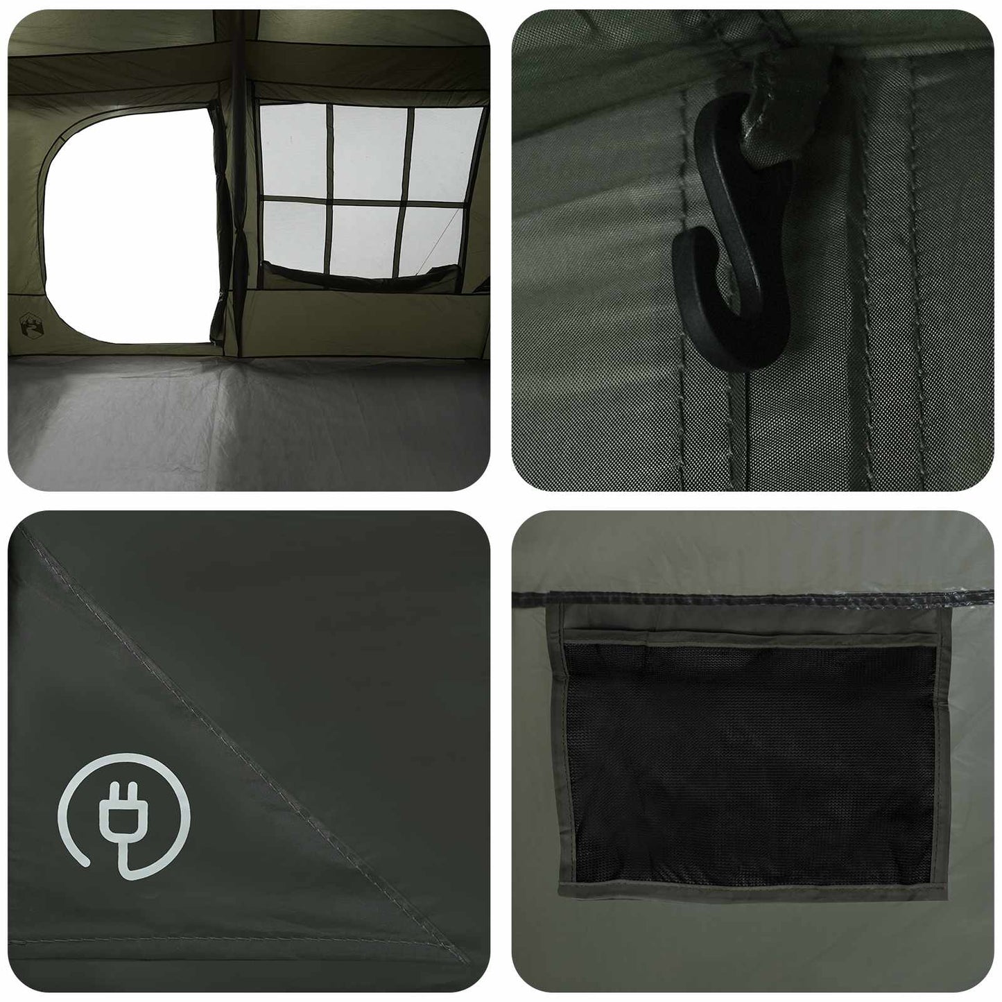 vidaXL Family Tent with Rainfly Water-resistant 9-Person Army Green