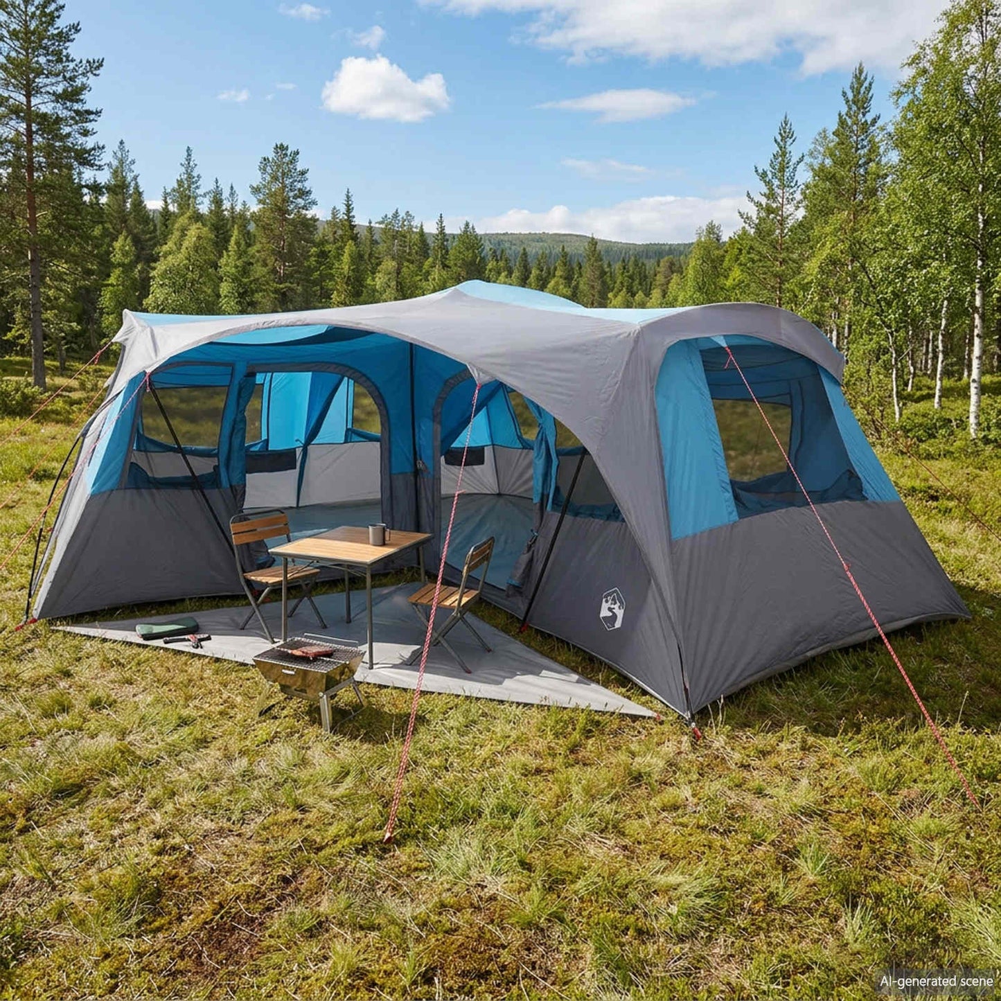 vidaXL Family Tent with Rainfly Water-resistant 6-Person Blue - 42051