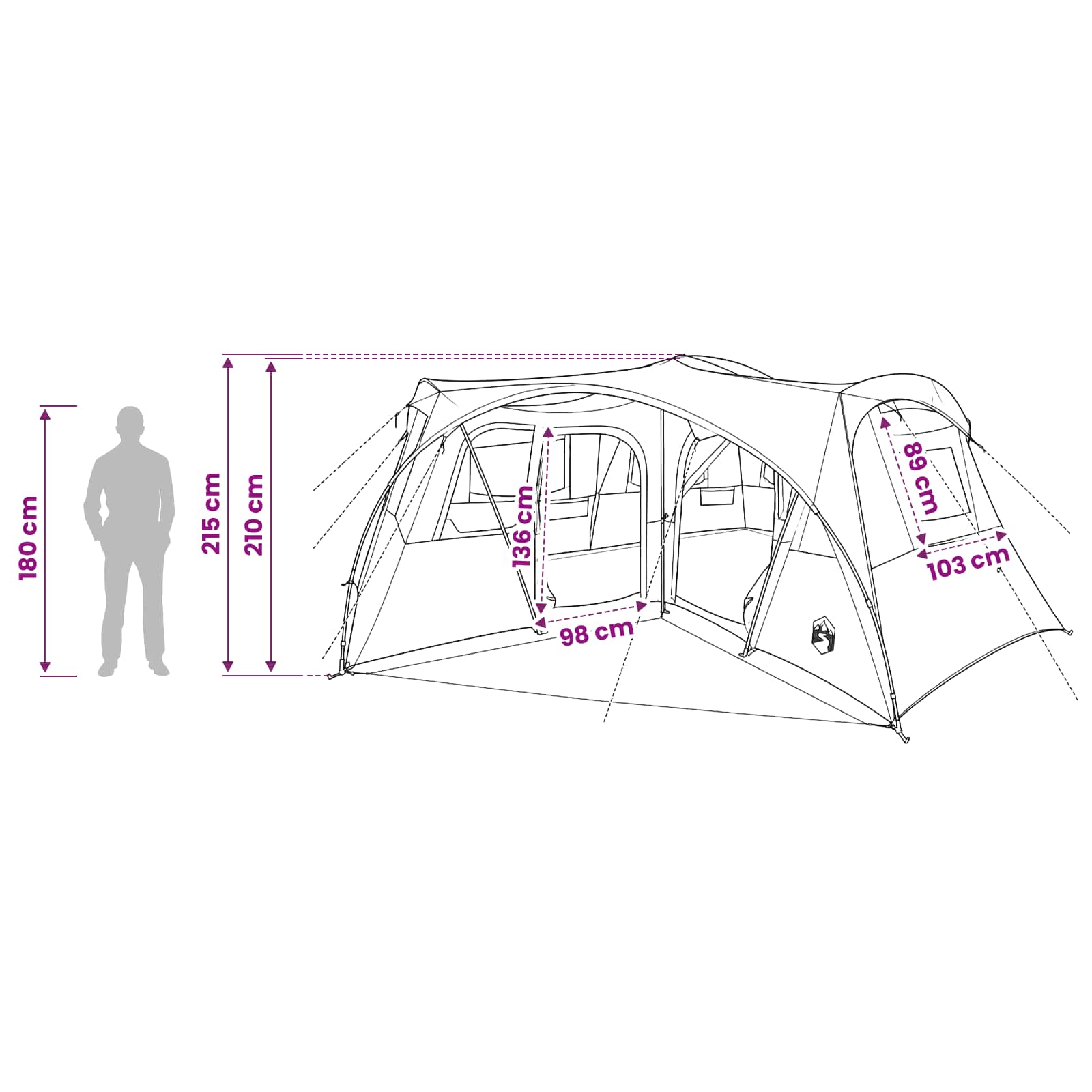 vidaXL Family Tent with Rainfly Water-resistant 6-Person - Grey - 42052