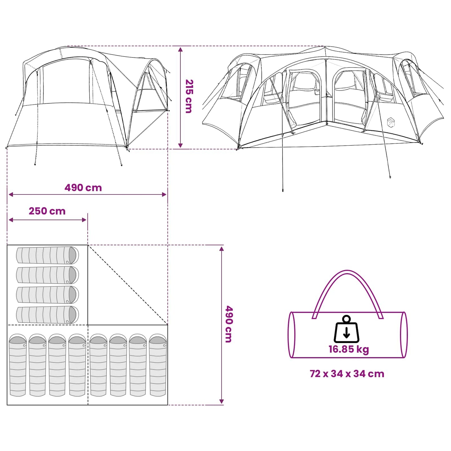 vidaXL Family Tent with Rainfly Water-resistant 6-Person Army Green - 42055