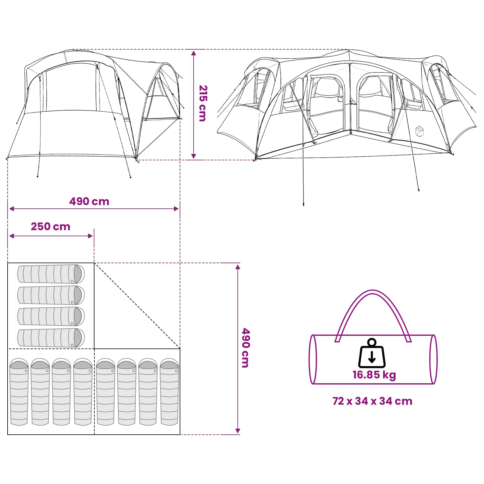 vidaXL Family Tent with Rainfly Water-resistant 6-Person Army Green - 42055