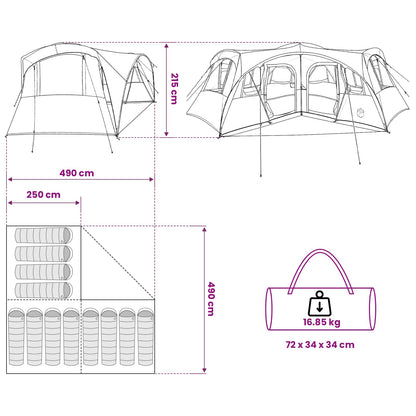 vidaXL Family Tent with Rainfly Water-resistant 6-Person Army Green - 42055