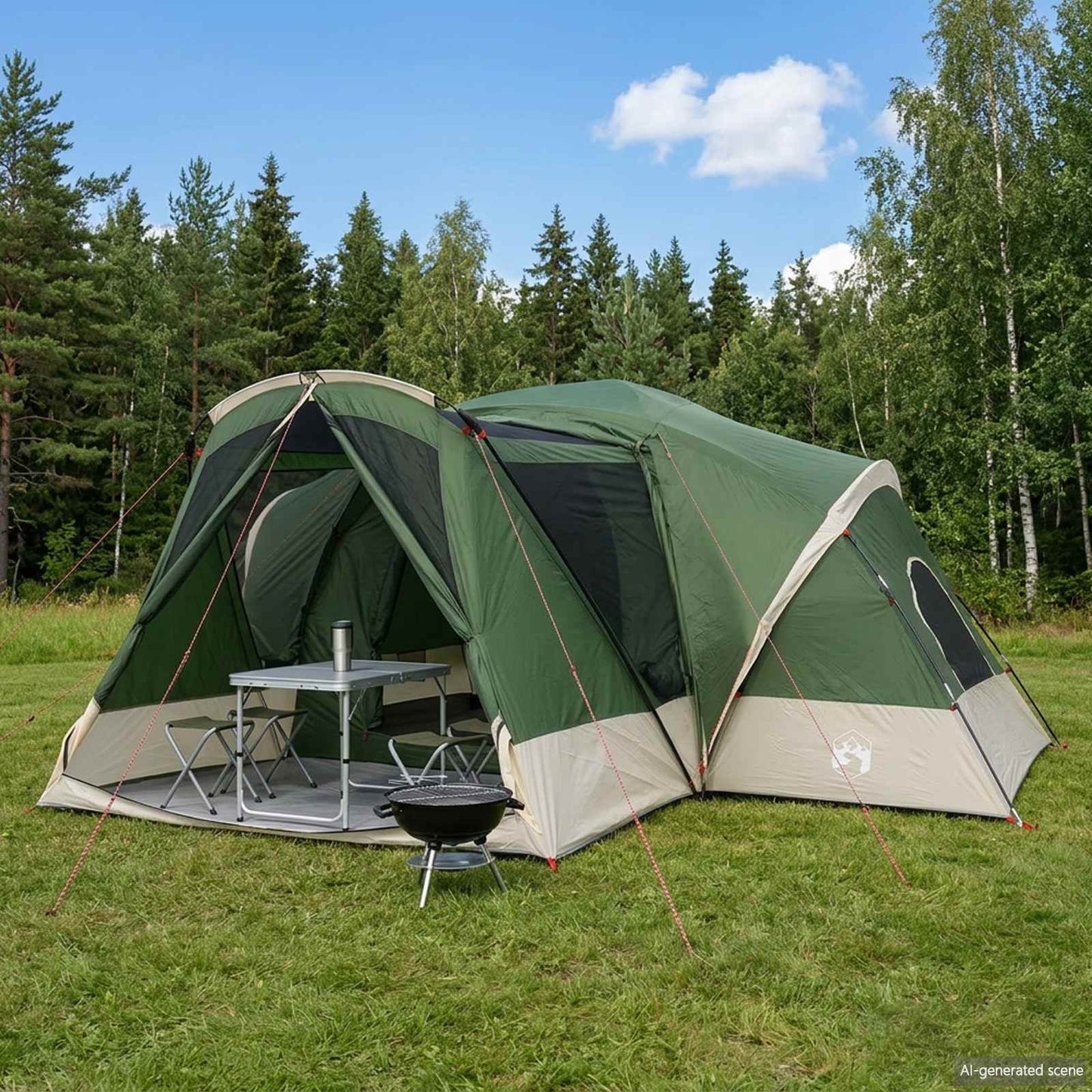 vidaXL Cabin Tent with Rainfly Water-Resistant 10-Person Green