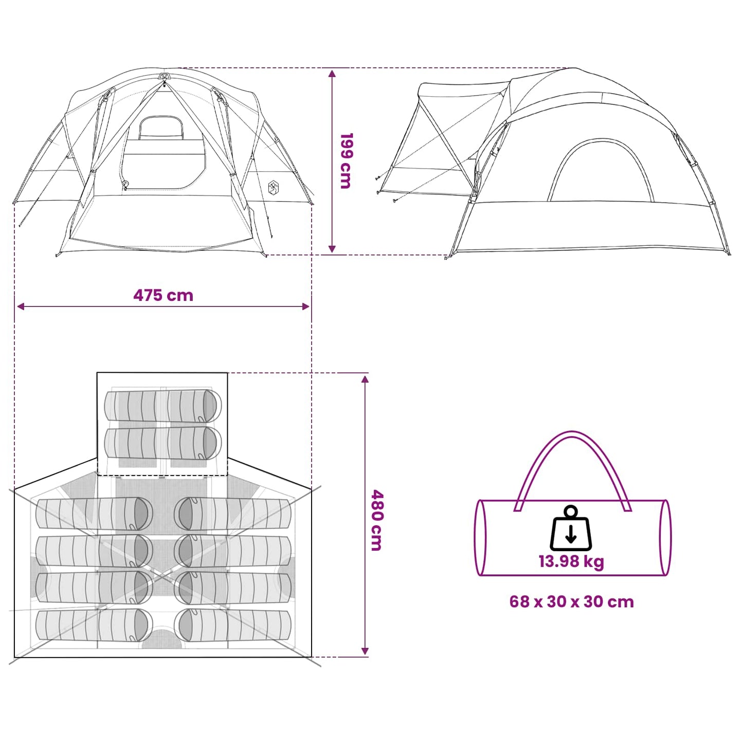 vidaXL Cabin Tent with Rainfly Water-Resistant 10-Person Blue