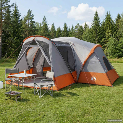 vidaXL Cabin Tent with Rainfly Water-Resistant 10-Person - Grey