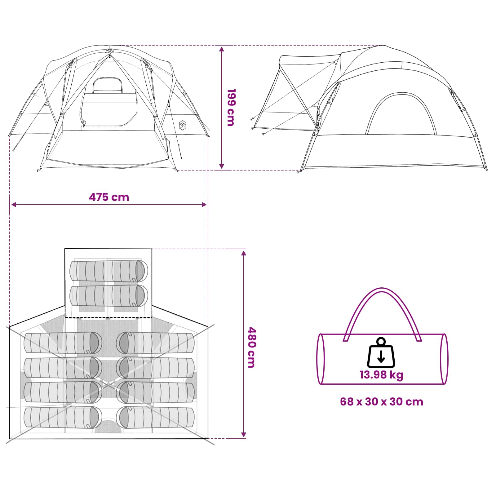vidaXL Cabin Tent with Rainfly Water-Resistant 10-Person - Grey
