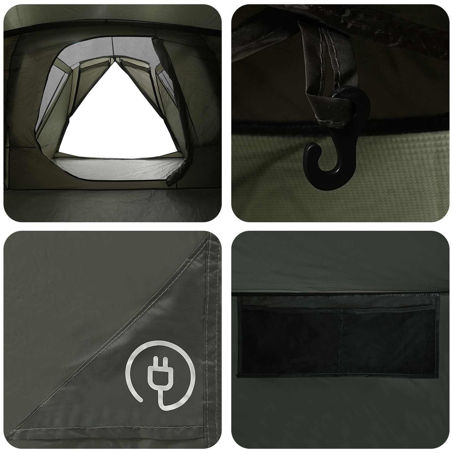 vidaXL Cabin Tent with Rainfly Water-Resistant 10-Person Army Green