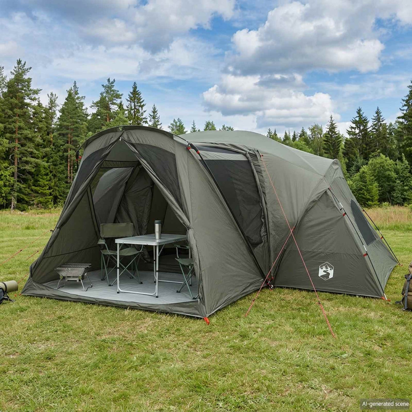 vidaXL Cabin Tent with Rainfly Water-Resistant 10-Person Army Green