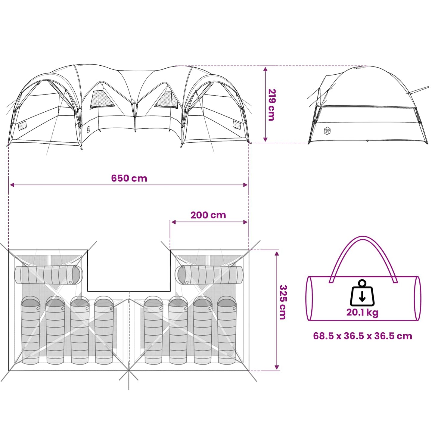 vidaXL Family Tent with Rainfly Water-resistant 5-Person Green