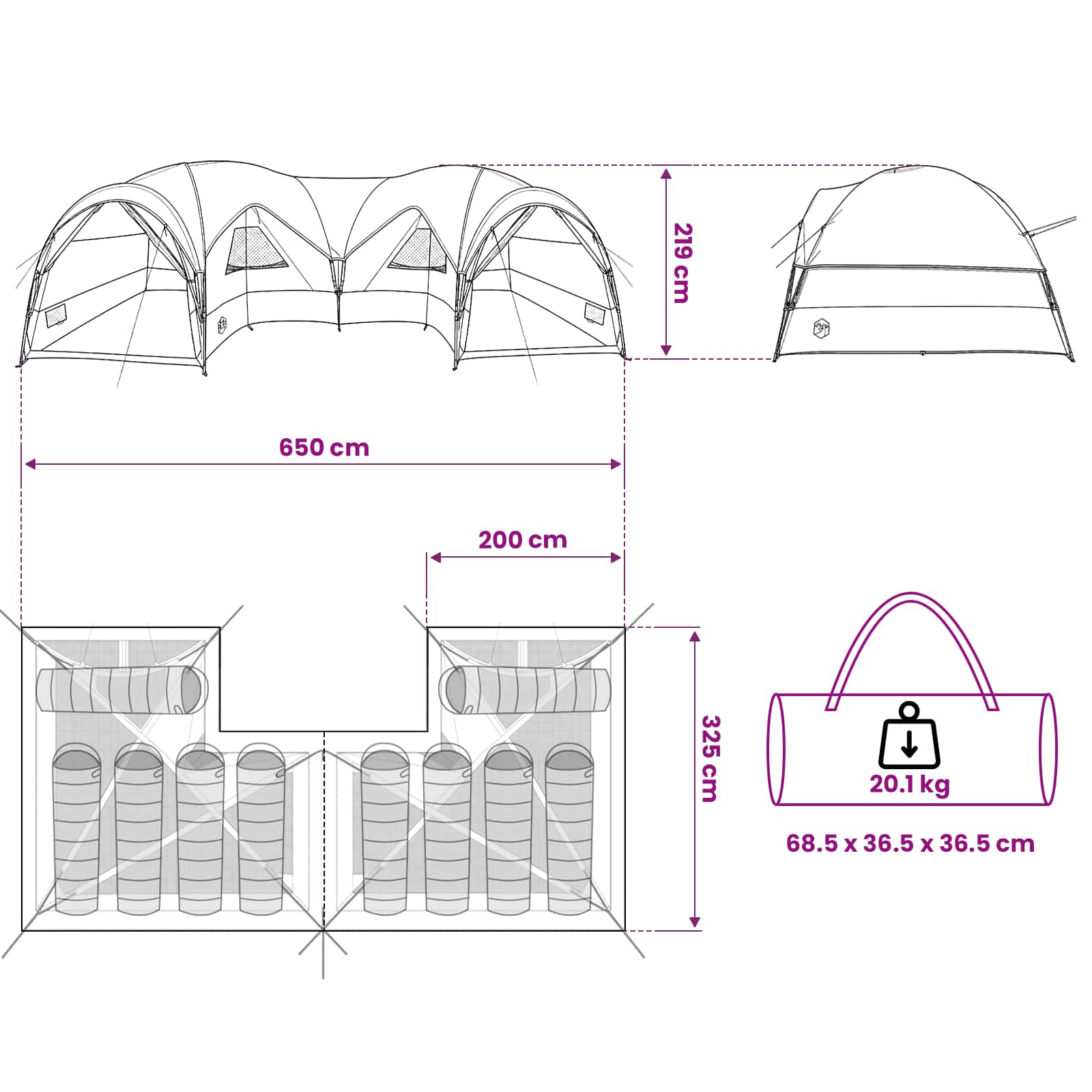 vidaXL Family Tent with Rainfly Water-resistant 5-Person Green