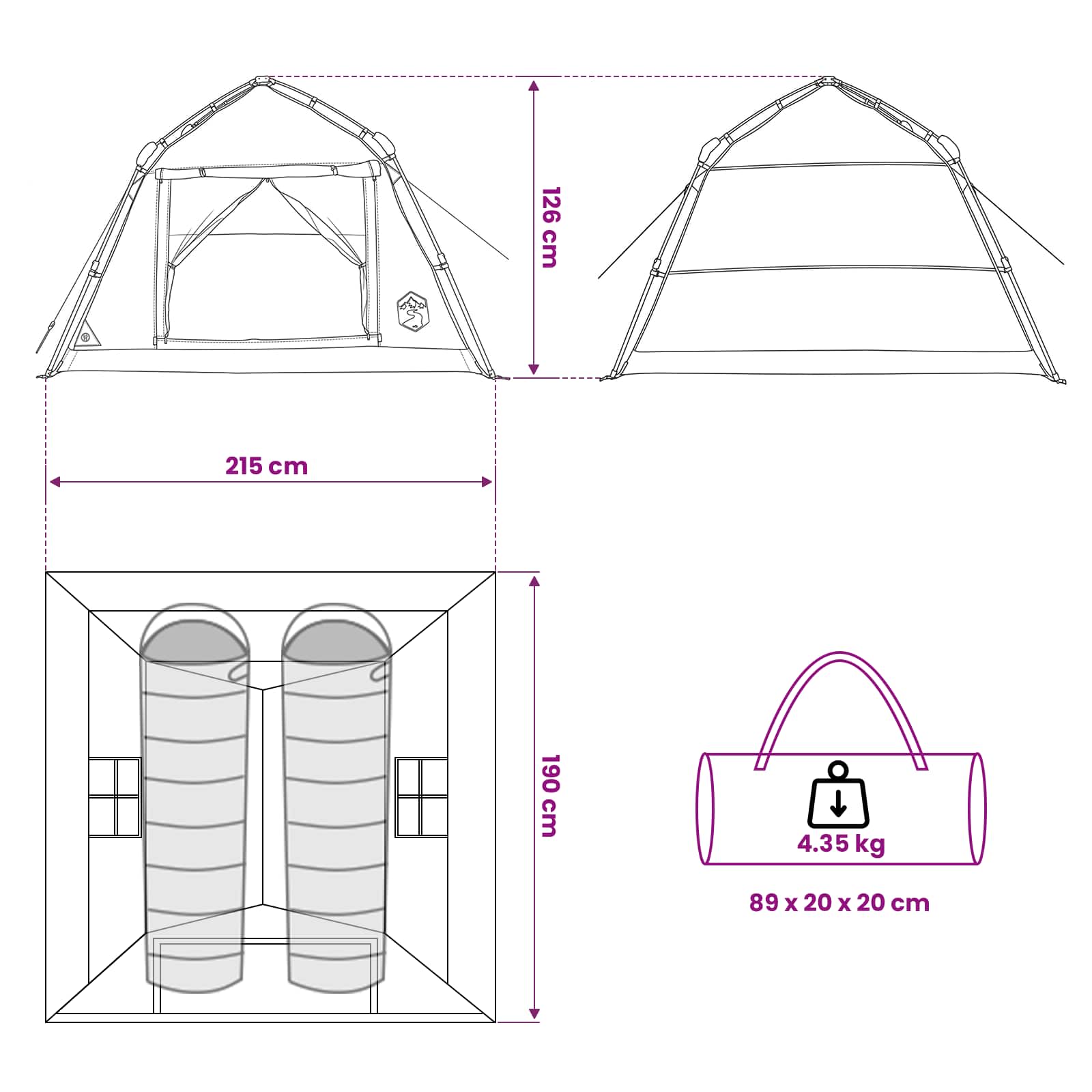 vidaXL Instant Tent Water-resistant 2-Person Army Green