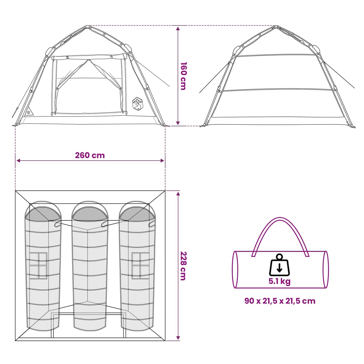vidaXL Instant Tent Water-resistant 3-Person Green