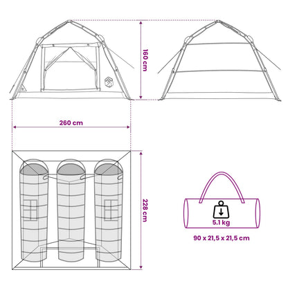 vidaXL Instant Tent Water-resistant 3-Person Blue