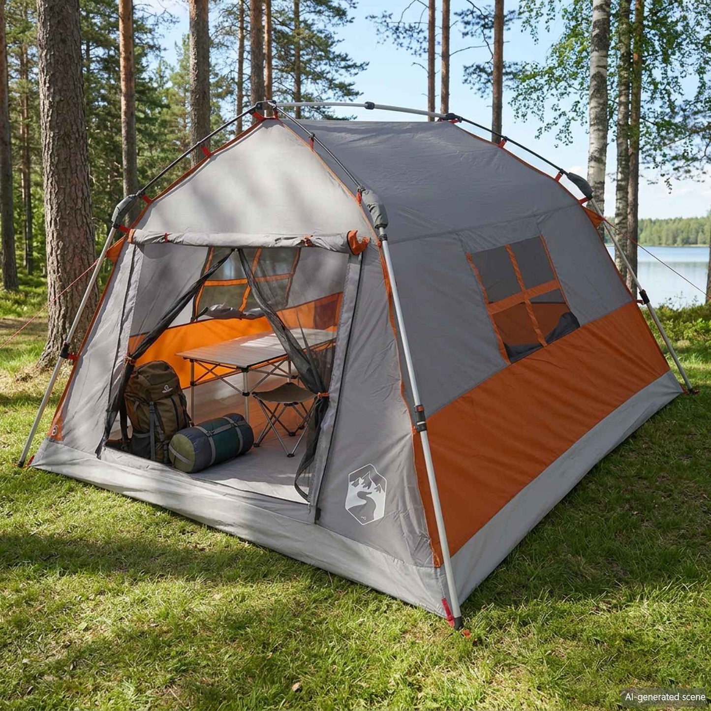 vidaXL Instant Tent Water-resistant 3-Person Grey and Orange