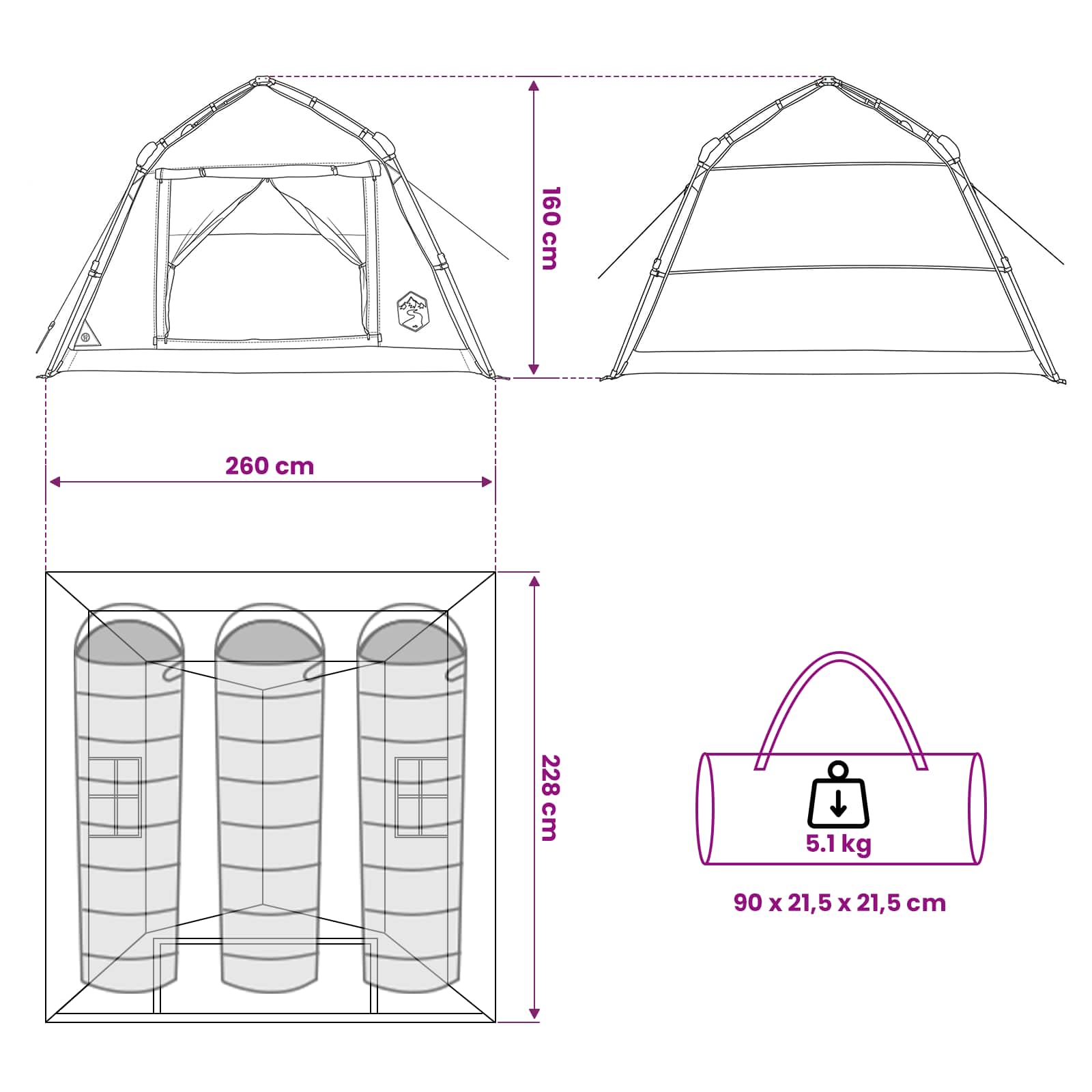 vidaXL Instant Tent Water-resistant 3-Person Army Green