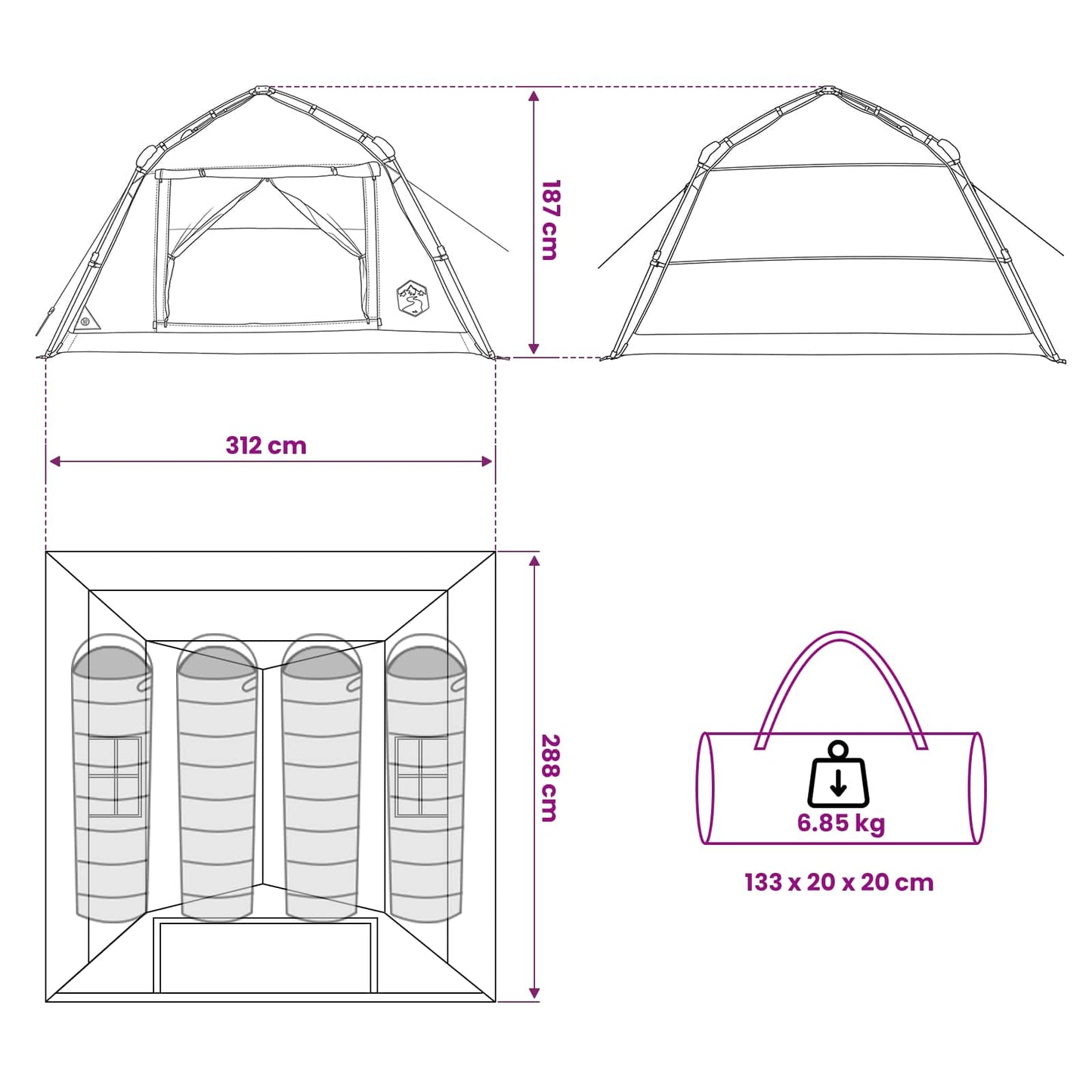 vidaXL Instant Tent Water-resistant 4-Person Green