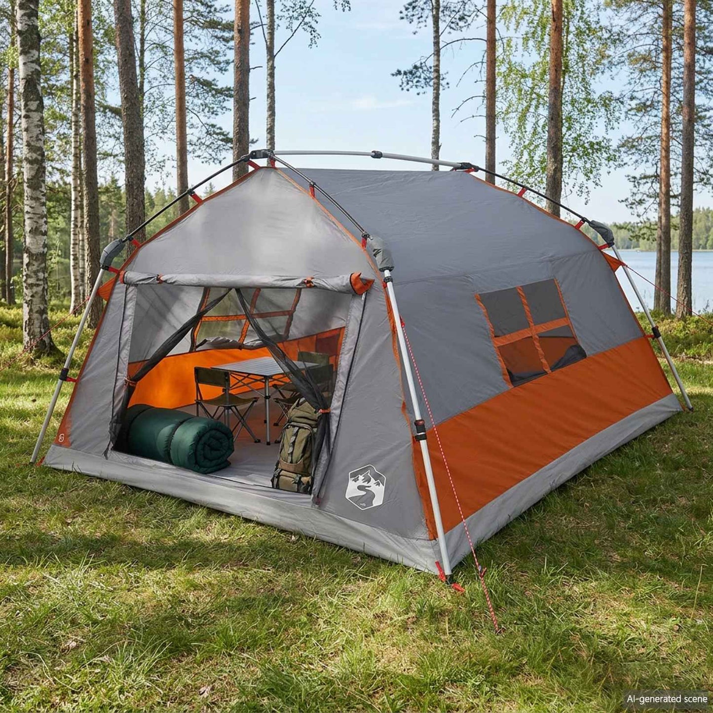 vidaXL Instant Tent Water-resistant 4-Person Grey and Orange