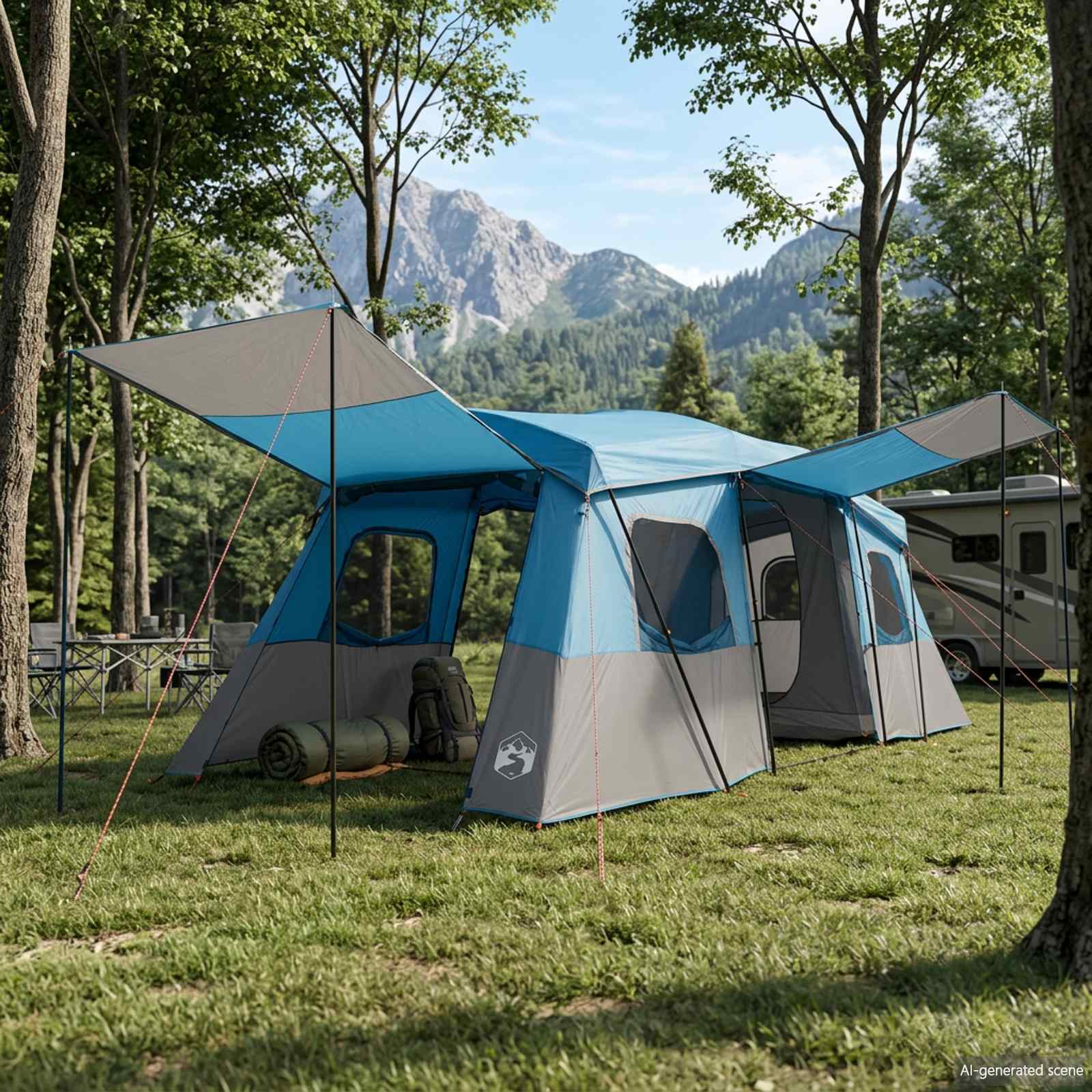 vidaXL Instant Tent with Rainfly Water-Resistant 3-Person Blue