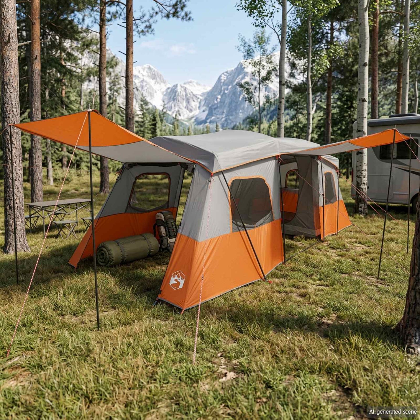 vidaXL Instant Tent with Rainfly Water-Resistant 3-Person - Grey