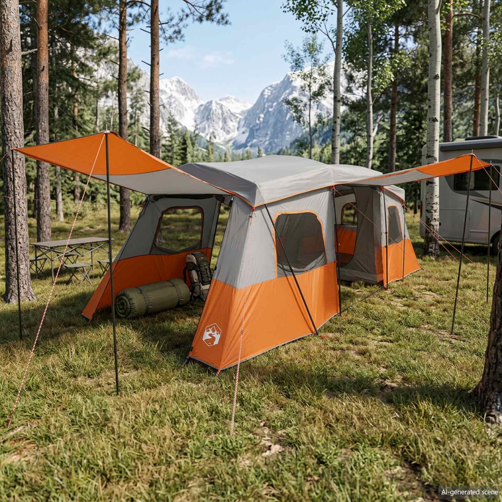 vidaXL Instant Tent with Rainfly Water-Resistant 3-Person - Grey