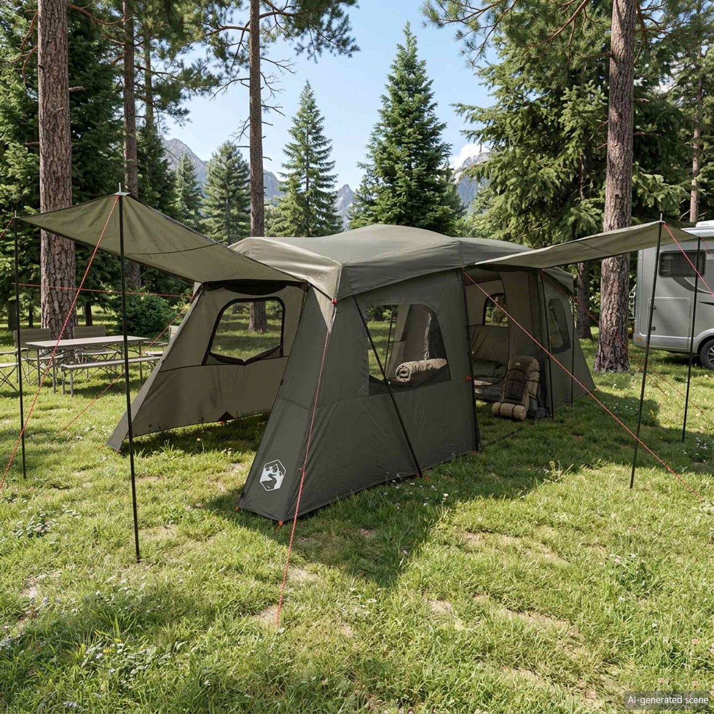 vidaXL Instant Tent with Rainfly Water-Resistant 3-Person Army Green