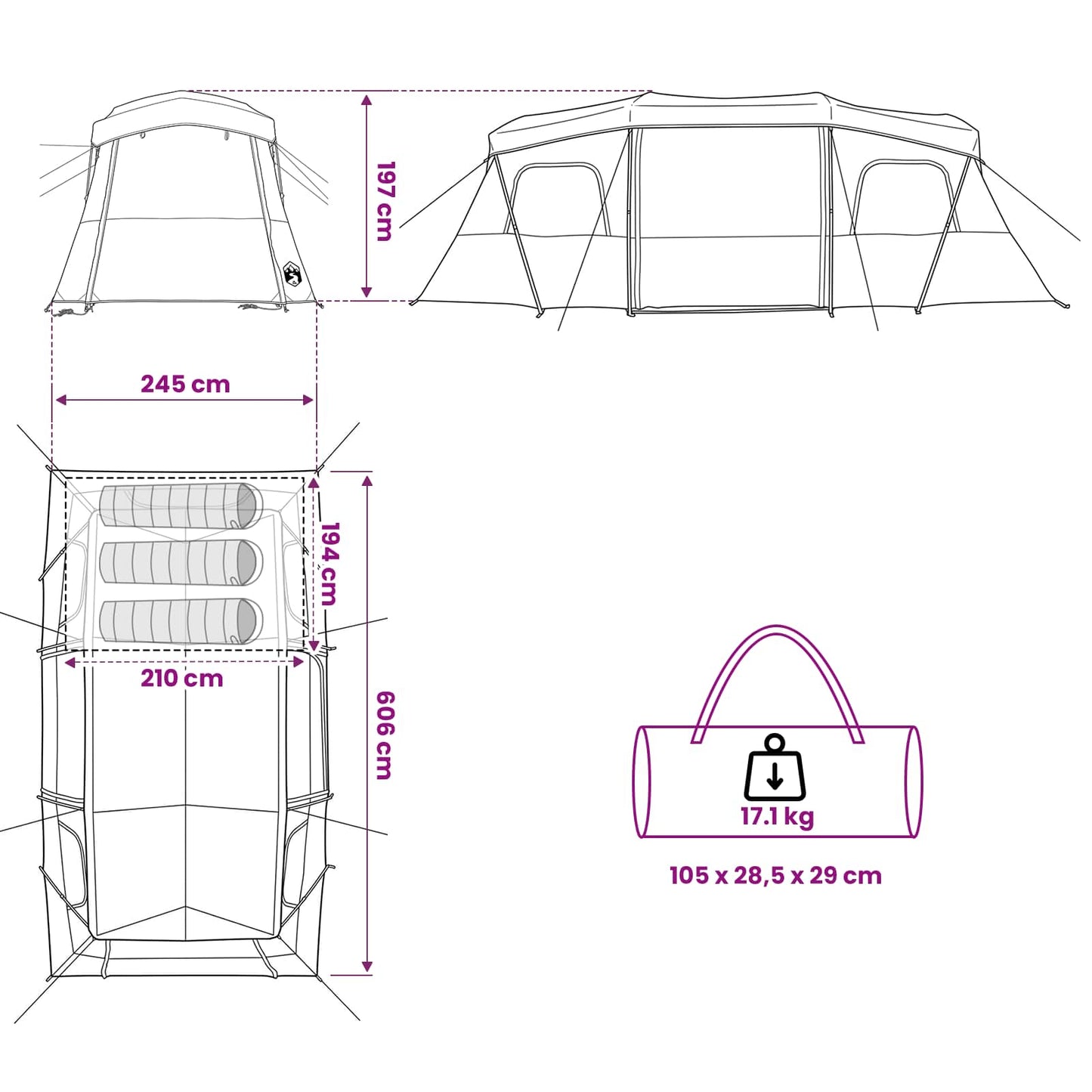 vidaXL Instant Tent with Rainfly Water-Resistant 3-Person Army Green