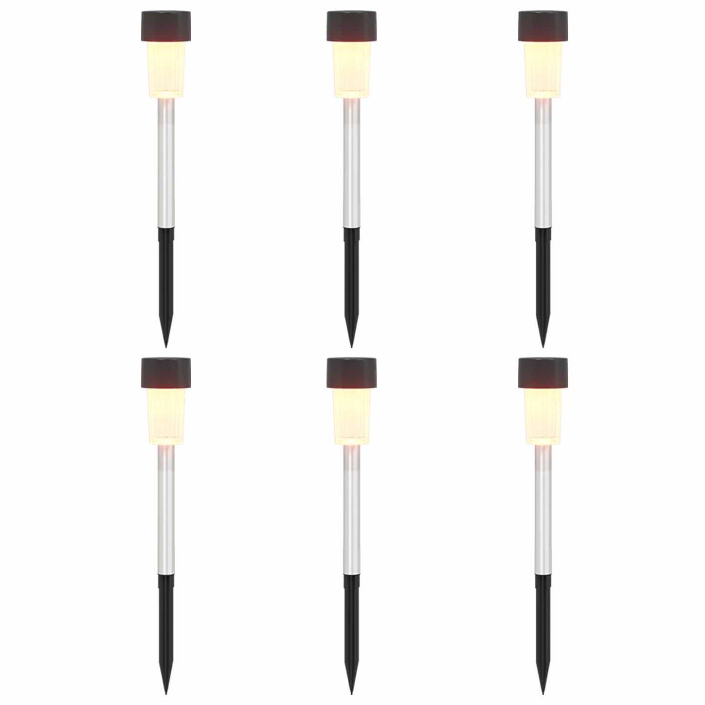 vidaXL Outdoor Solar Lights with Ground Spike 6 pcs Warm White 29.5 cm - Black