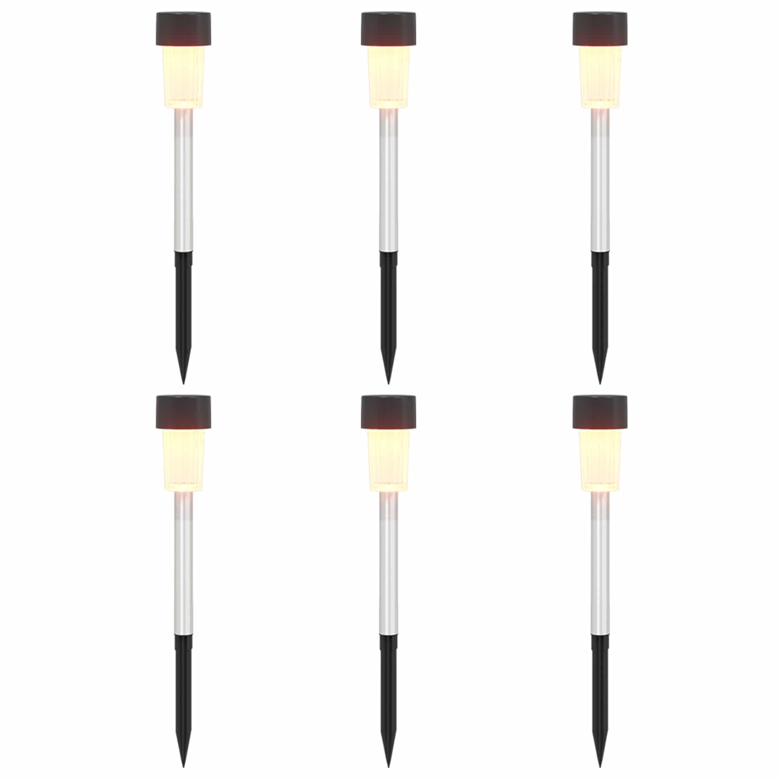 vidaXL Outdoor Solar Lights with Ground Spike 6 pcs Warm White 29.5 cm - Black