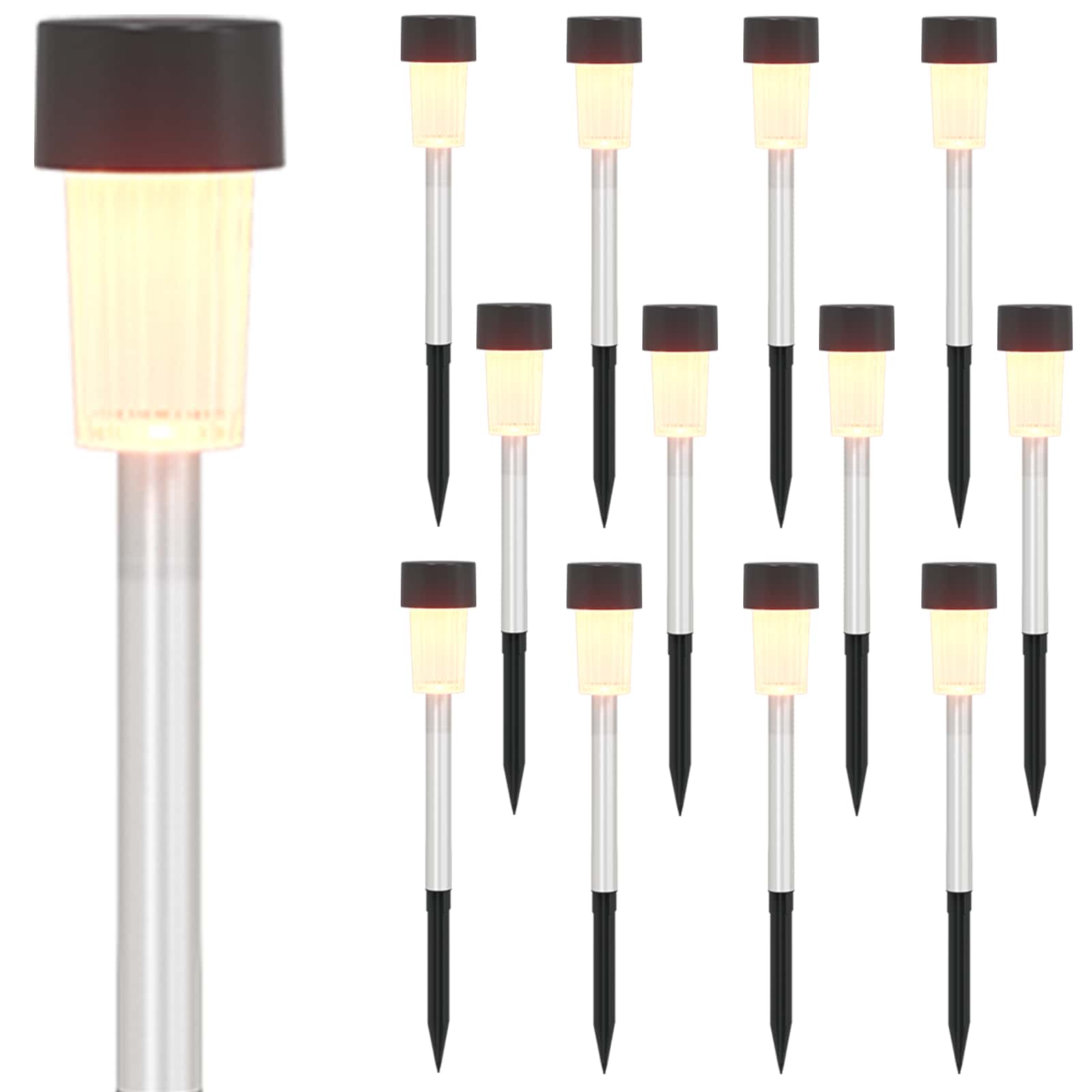 vidaXL Outdoor Solar Lights with Ground Spike 12 pcs Warm White - Black - 29.5 cm