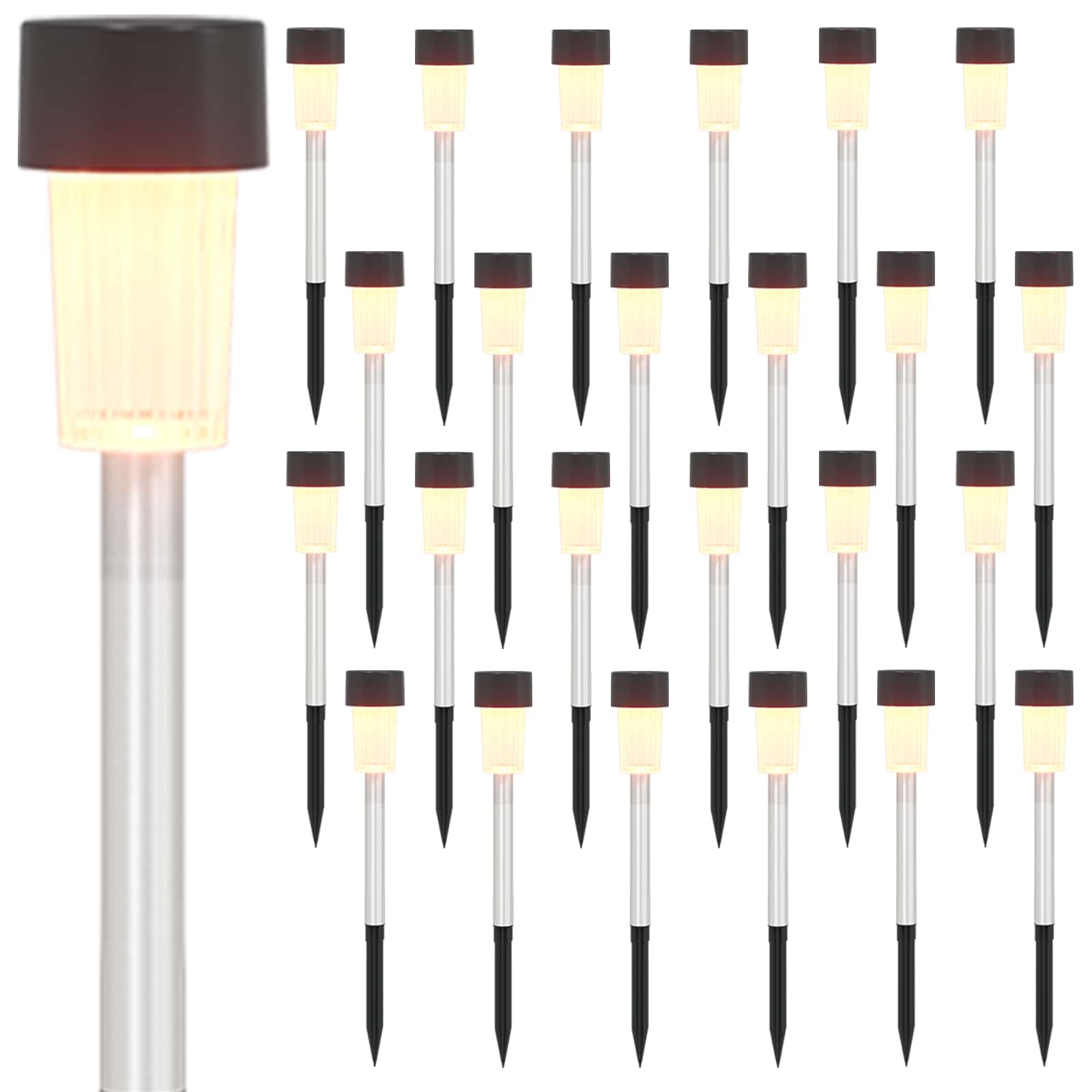 vidaXL Outdoor Solar Lights with Ground Spike 24 pcs Warm White - Black - 29.5 cm