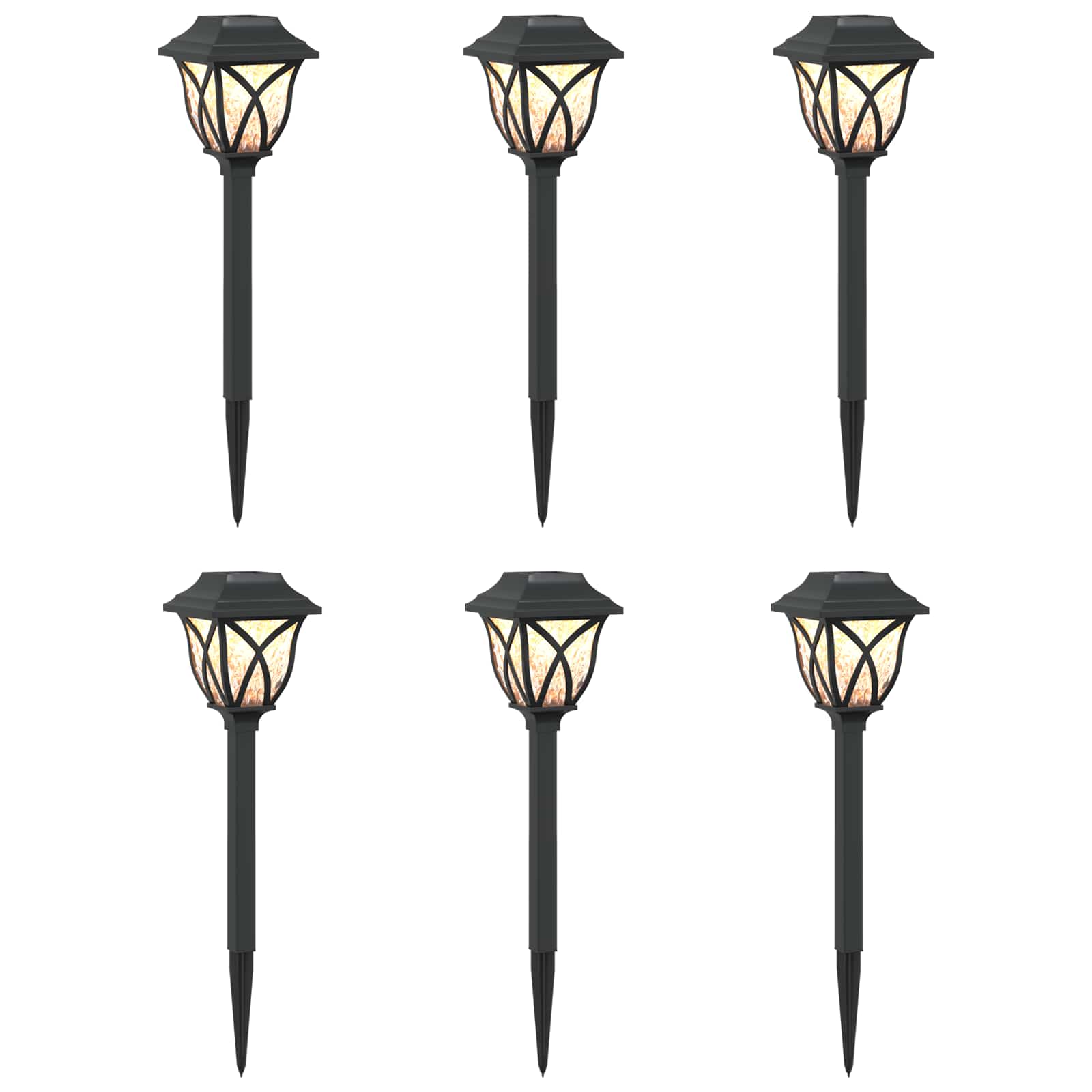 vidaXL Outdoor Solar Lights with Ground Spike 6 pcs Warm White 42 cm - Black