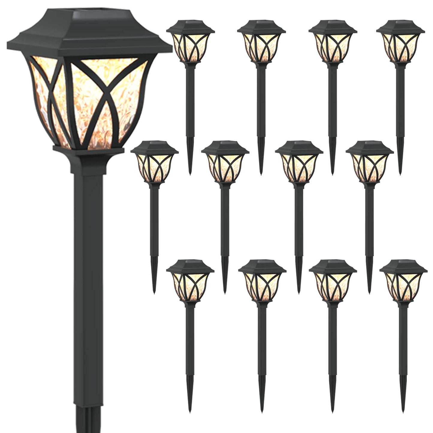 vidaXL Outdoor Solar Lights with Ground Spike 12 pcs Warm White 42 cm - Black