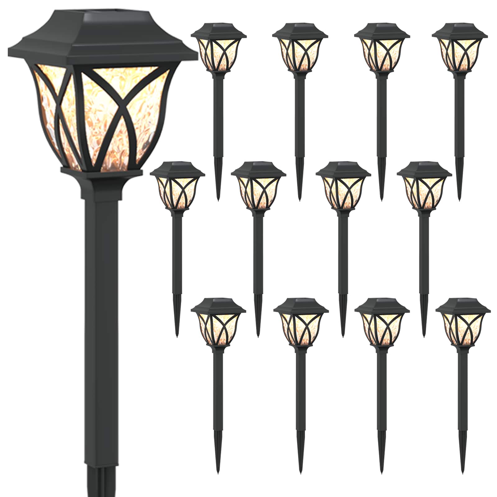 vidaXL Outdoor Solar Lights with Ground Spike 12 pcs Warm White 42 cm - Black