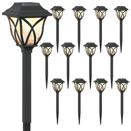 vidaXL Outdoor Solar Lights with Ground Spike 12 pcs Warm White 42 cm - Black