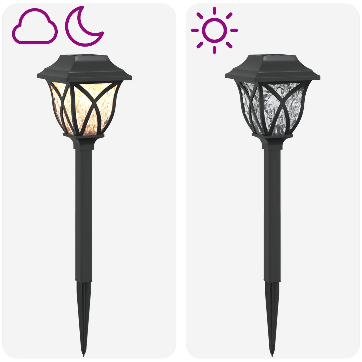 vidaXL Outdoor Solar Lights with Ground Spike 12 pcs Warm White 42 cm - Black