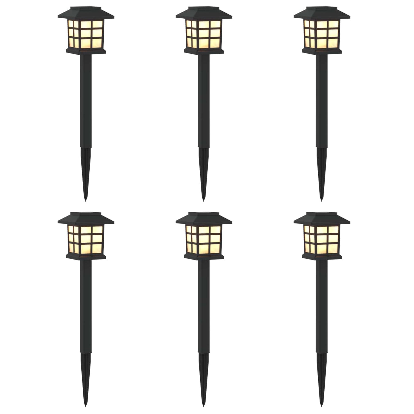 vidaXL Outdoor Solar Lights with Ground Spike 6 pcs Warm White 38.5 cm - Black