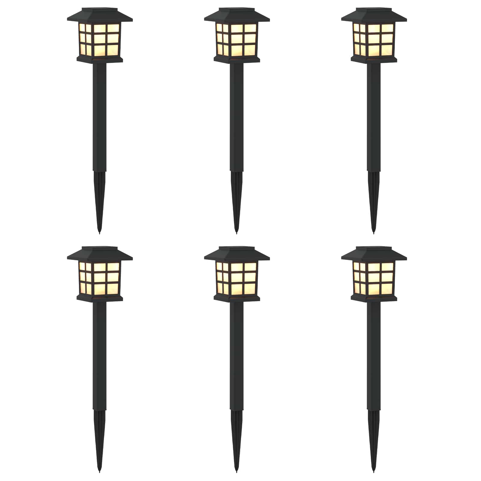 vidaXL Outdoor Solar Lights with Ground Spike 6 pcs Warm White 38.5 cm - Black